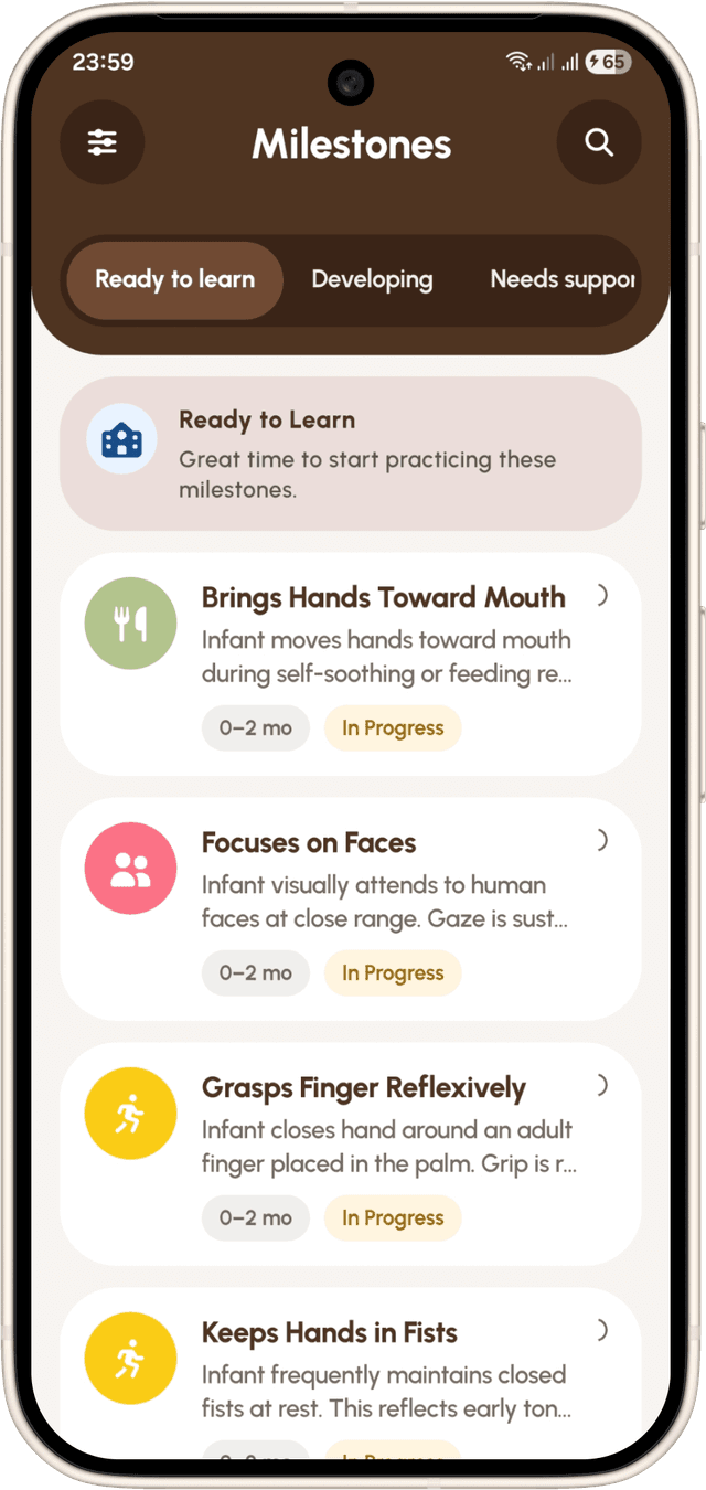 Milestory milestone tracking screen
